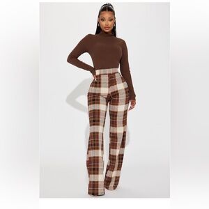 Plaid High-Waisted Pants for Women - Brown